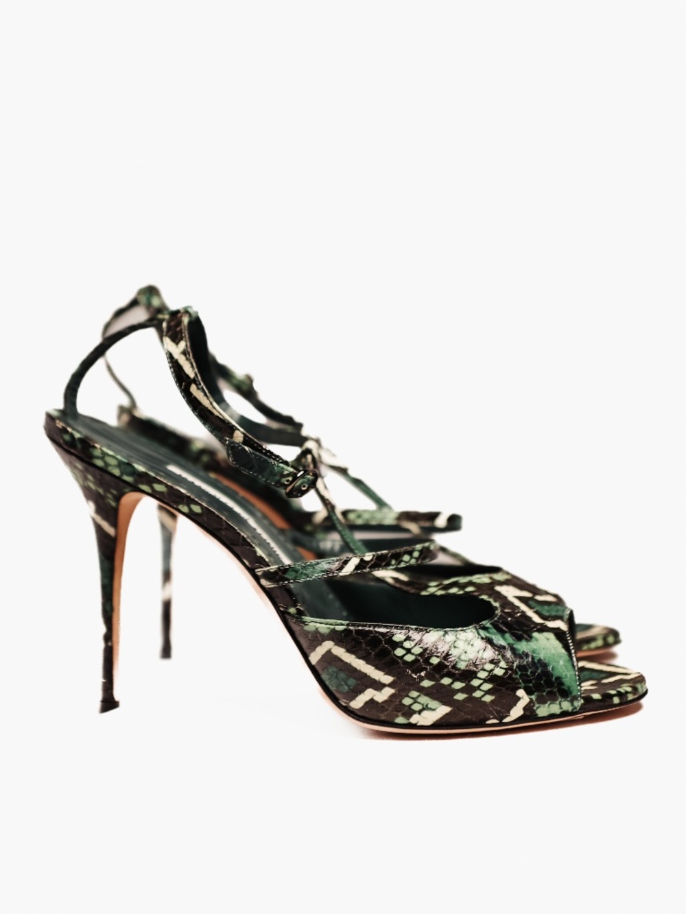 Manolo Blahnik Green Snake skin Sandals sz 40